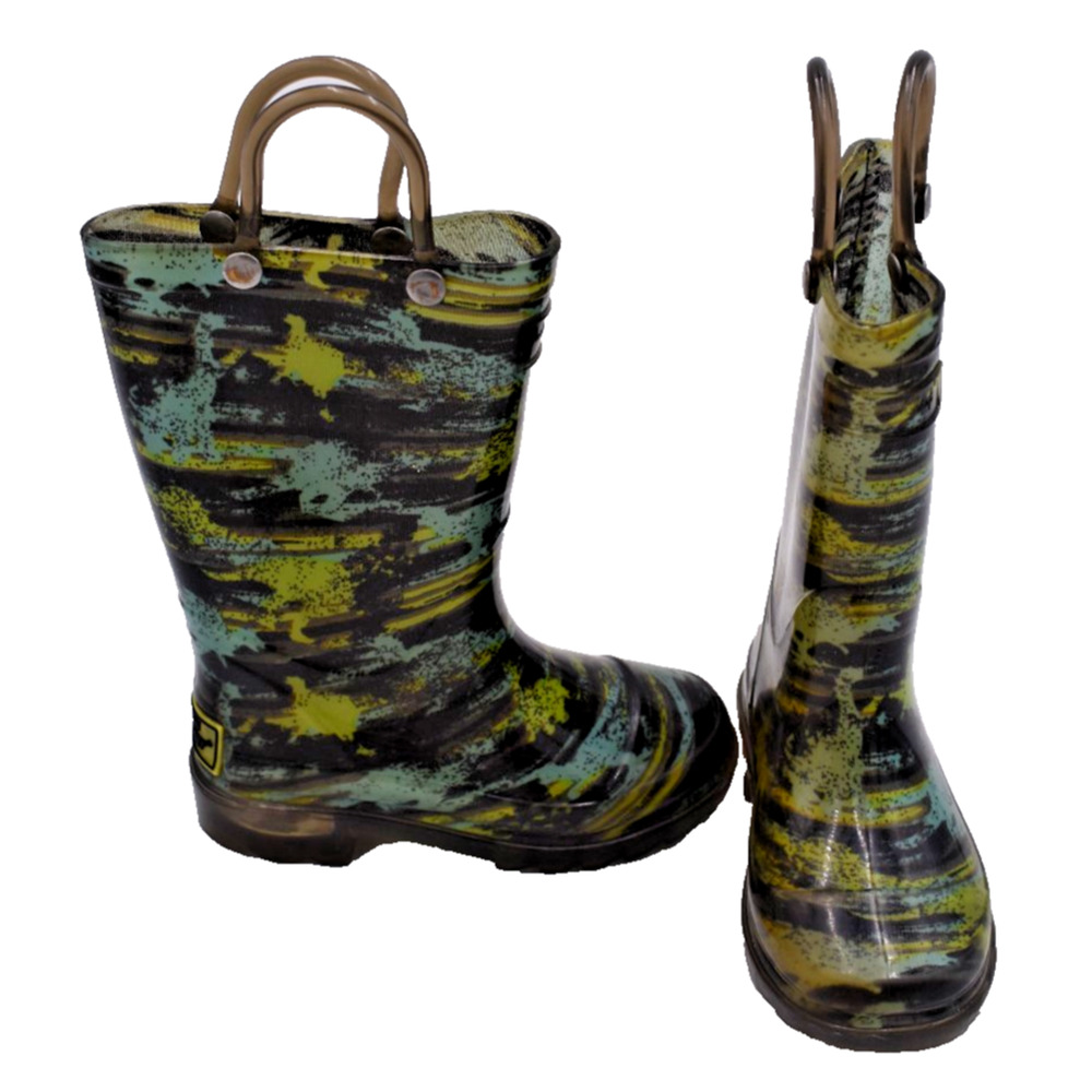 WESTERN CHIEF Light Up Rain Boots - Brush Stripe Green & Blue - US Toddler 6